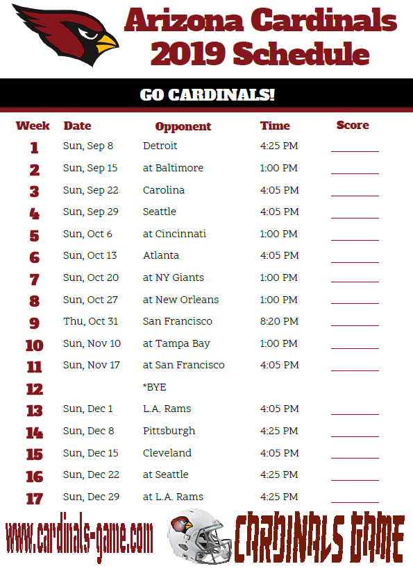 arizona cardinals schedule 2019 Cardinals Game
